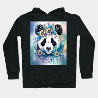 Fantasy, Watercolor, Panda Bear With Flowers and Butterflies Hoodie